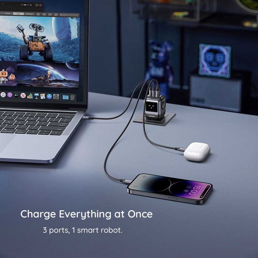 UGREEN Uno GaN Vegglader 65W PD USB-C/USB-A – Lilla