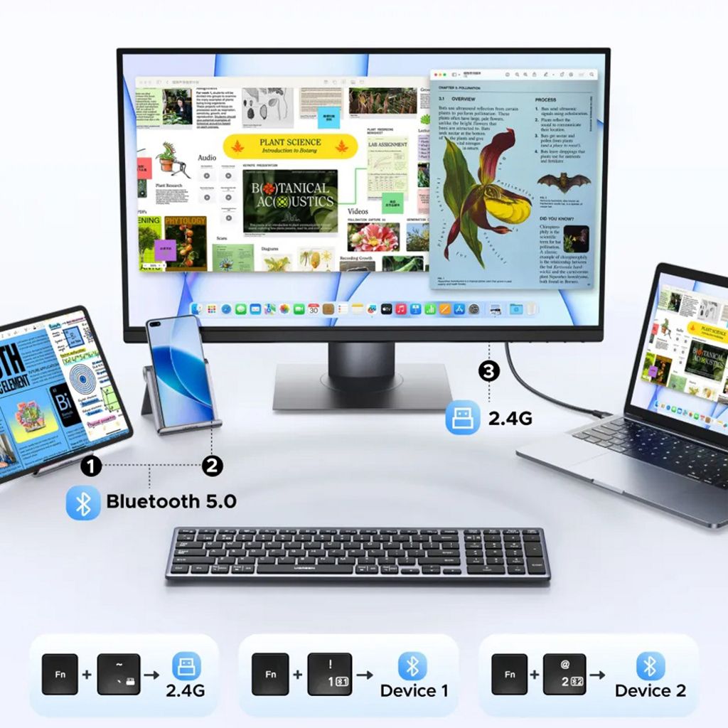 UGREEN K552 trådløst tastatur Bluetooth / WiFi 2.4G - sort