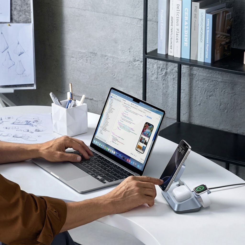 Ugreen 3-i-1 trådløs lader for iPhone/Apple Watch/AirPods 25W - Blå