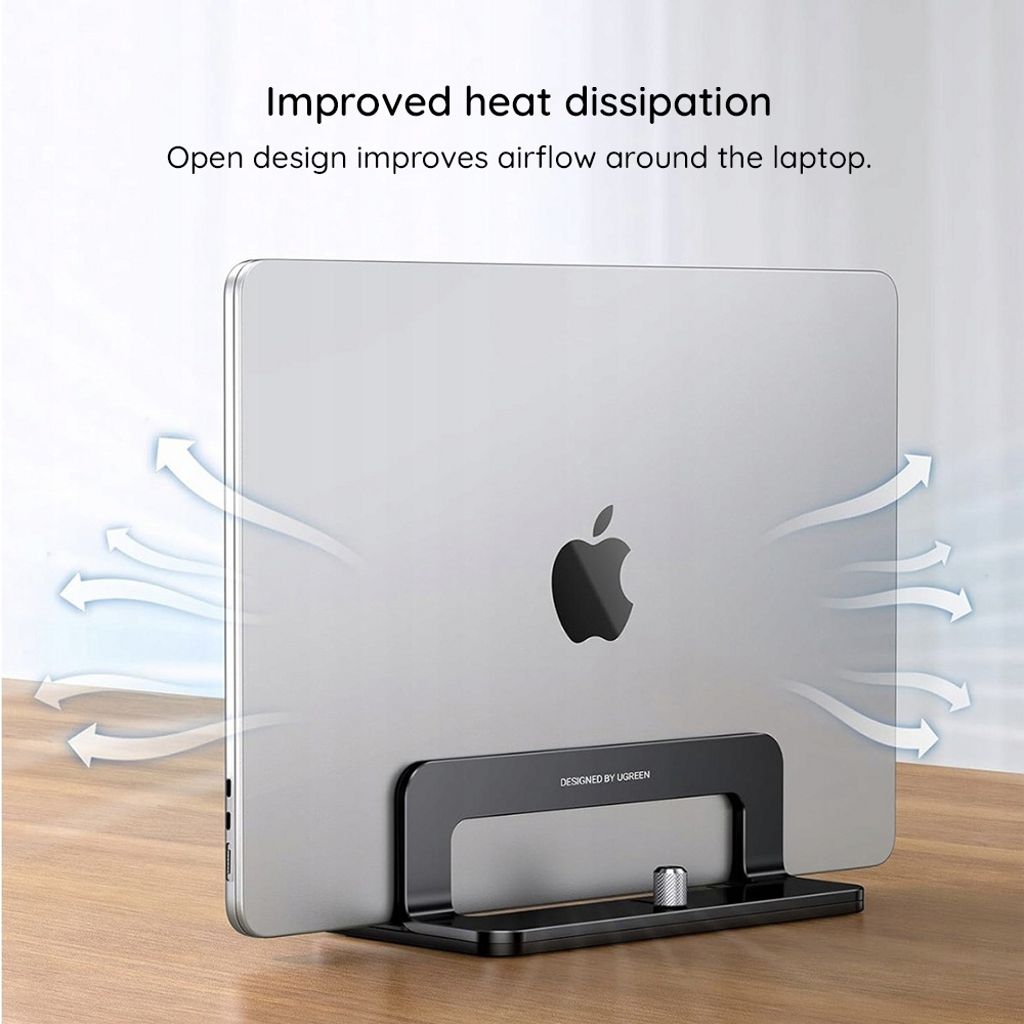 Ugreen LP258 pystysuora kannettavan tietokoneen teline säädettävällä leveydellä - musta