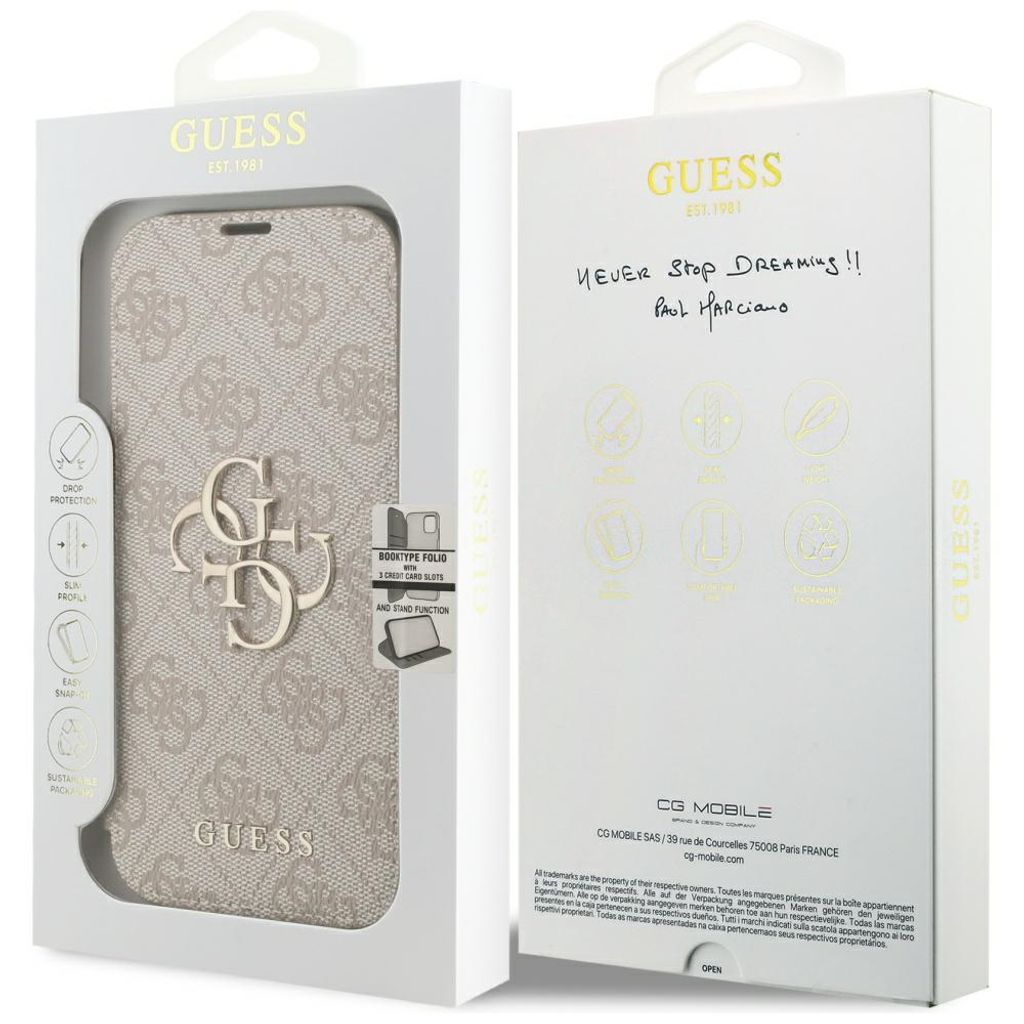 Guess 4G Metal Logo -kotelo iPhone 18 Pro Max/17 Pro Max:lle - Vaaleanpunainen