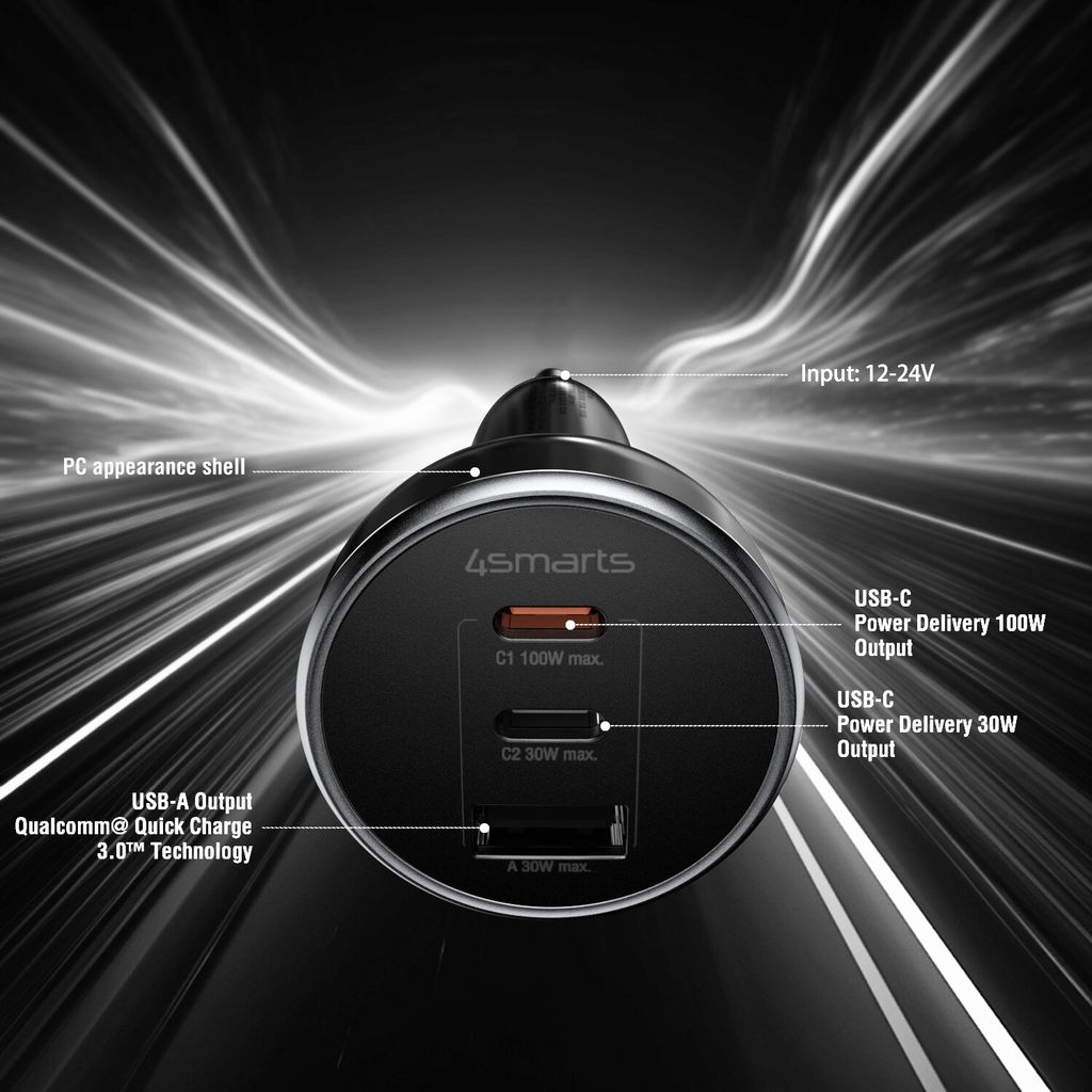 4Smarts VoltRoad Ultimate Biloplader 160W USB-C/USB-A - Sort
