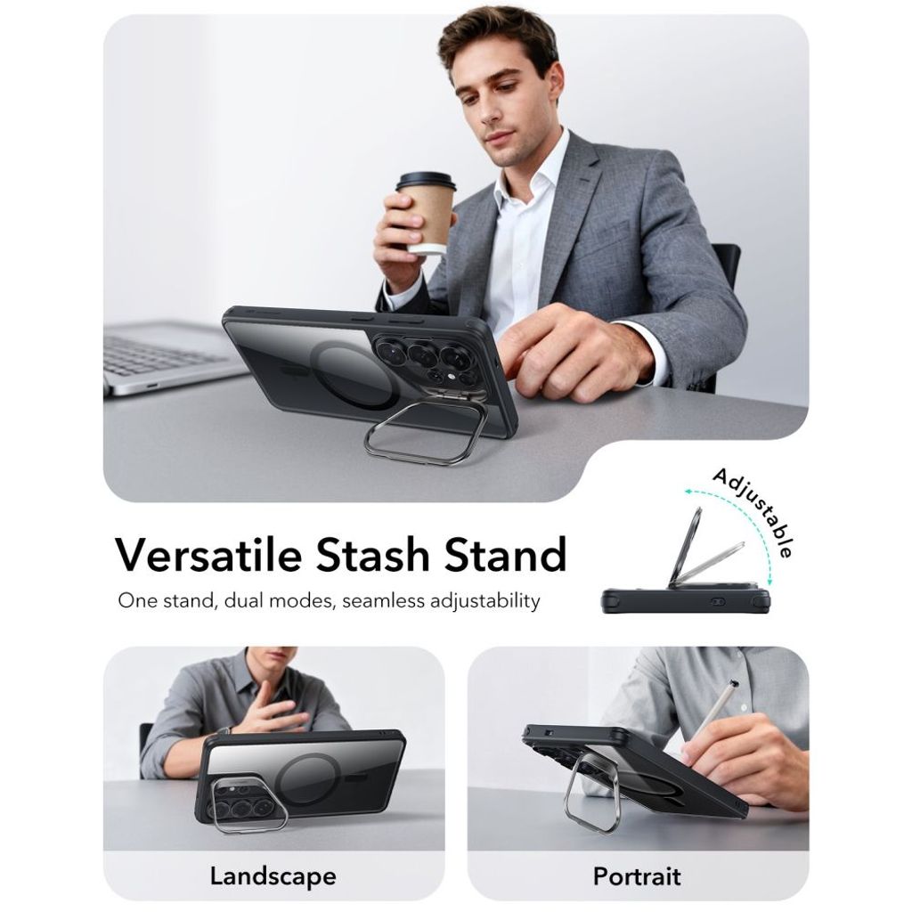 ESR Classic Hybrid Kickstand MagSafe Cover til Samsung Galaxy S26 Ultra - Gennemsigtig sort
