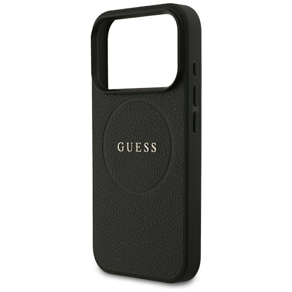 Guess Grained Gold Ring MagSafe -kuori  iPhone 18 Pro Max/17 Pro Max:lle - Musta