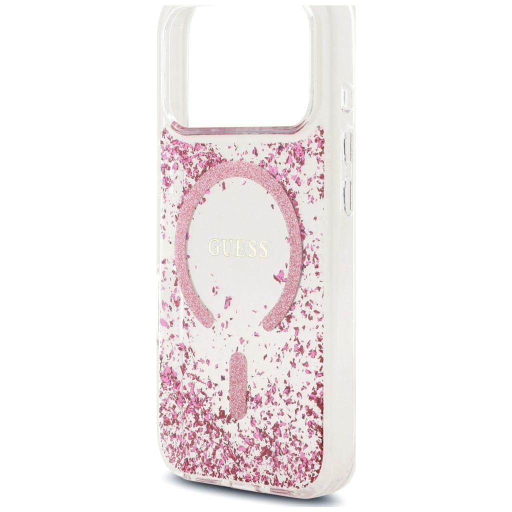 Guess Resin Glitter MagSafe -kuori  iPhone 18 Pro:lle - Vaaleanpunainen
