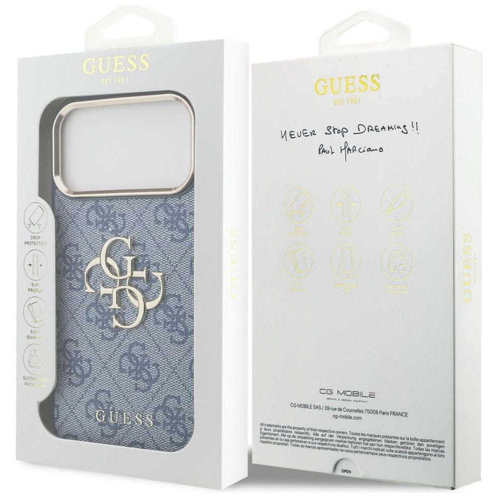 Guess 4G Classic Logo -kuori iPhone 18 Pro/17 Pro:lle - Sininen/Kulta