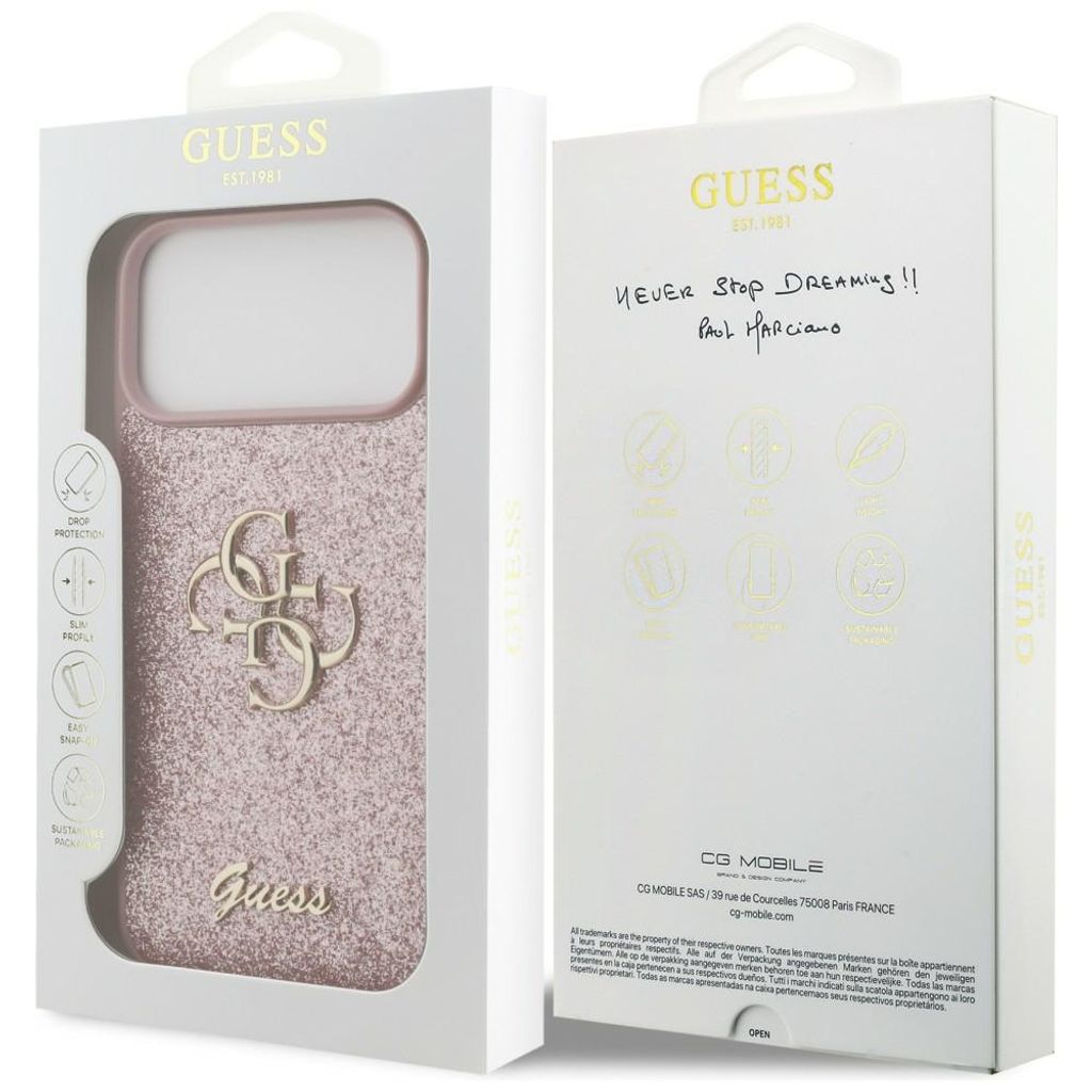 Guess 4G Glitter -kuori  iPhone 18 Pro/17 Pro:lle - Vaaleanpunainen