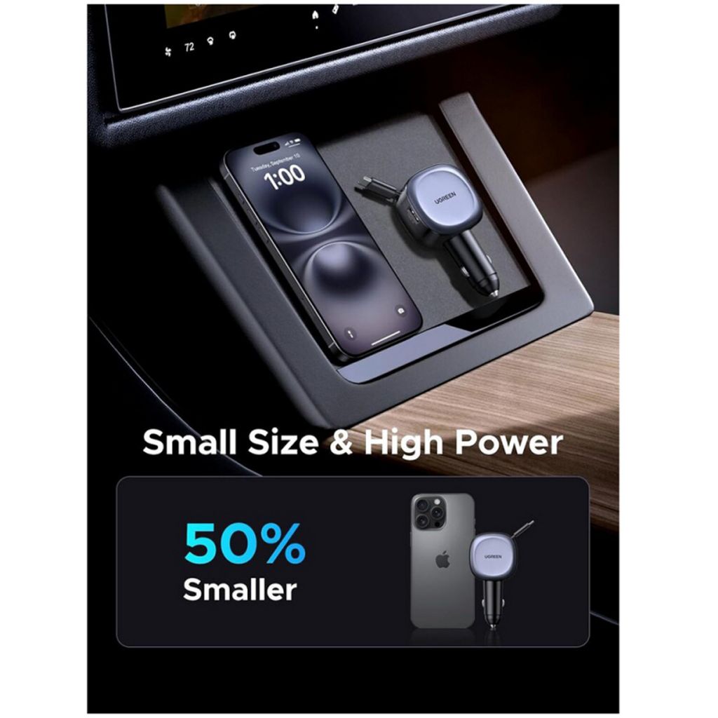 UGREEN Billader 75W, 3.25A, USB-A/USB-C med USB-C-kabel - Grå