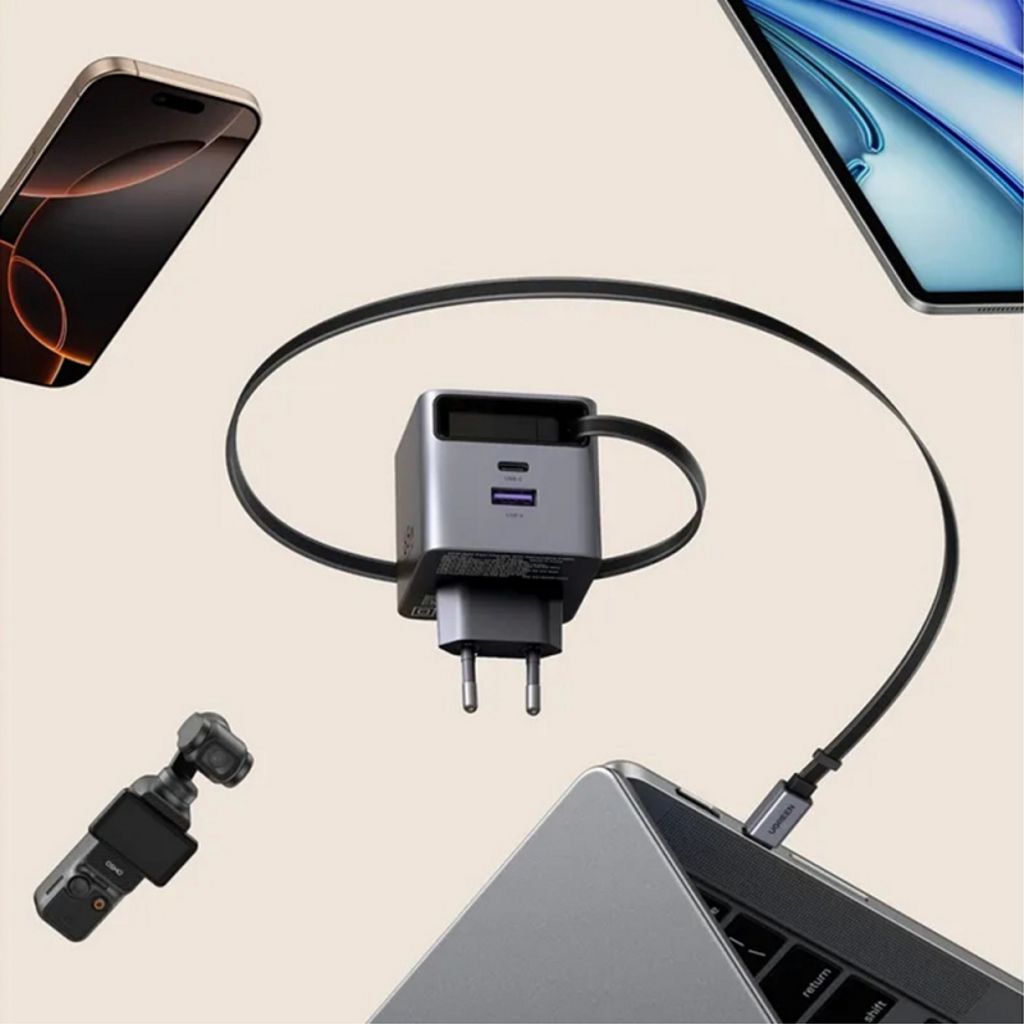 UGREEN Väggladdare X615 65W, 3A, USB-A/USB-C med USB-C-kabel - Grå