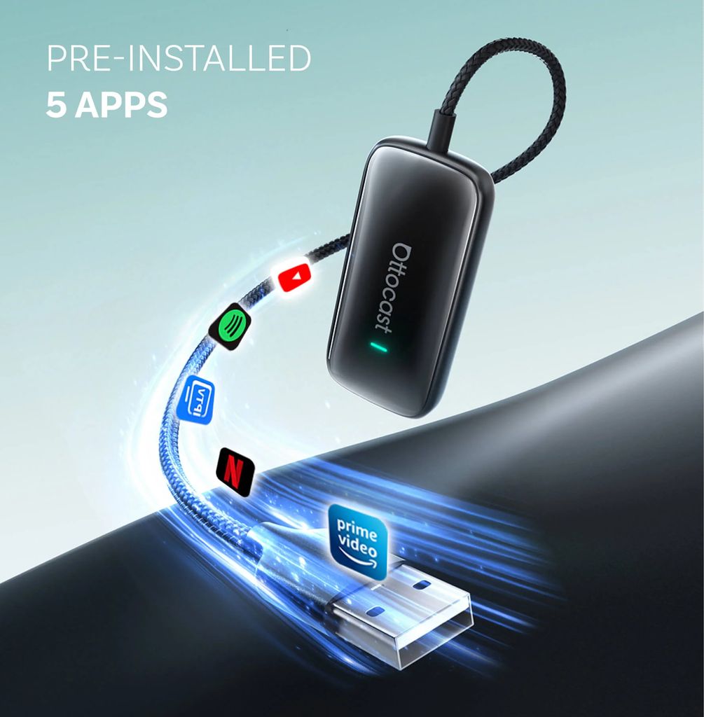 Ottocast Play2Video Ultra trådløs CarPlay/Android Auto-adapter - sort