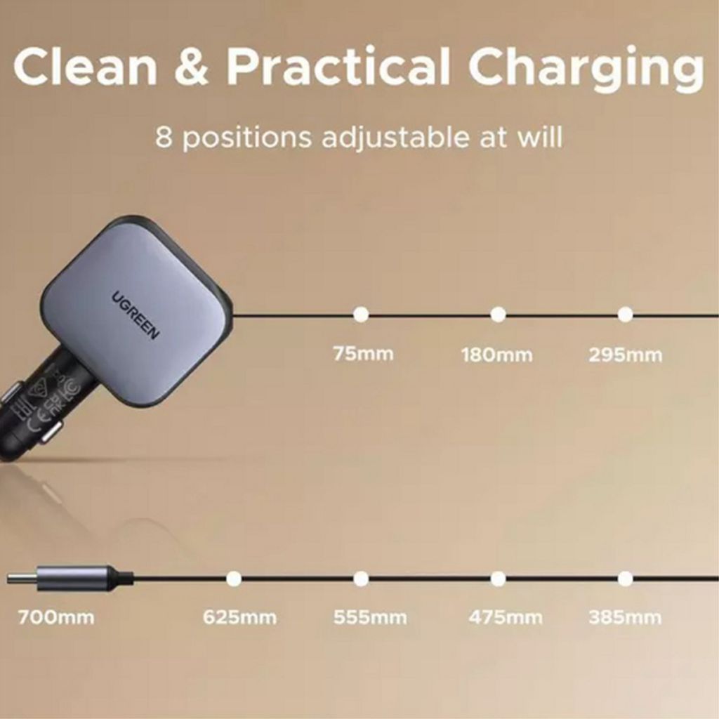 UGREEN Billader 90W, 6.1A, USB-A/USB-C med USB-C-kabel - Grå