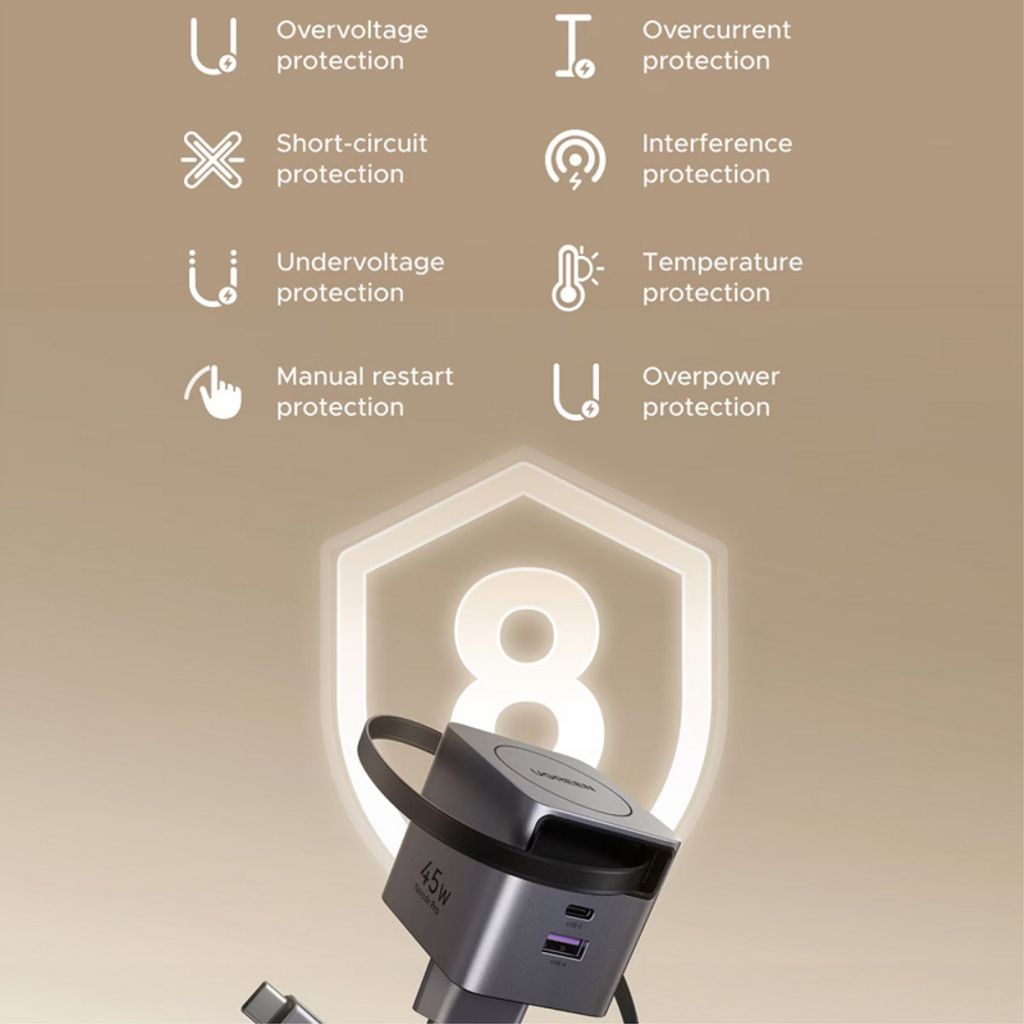 UGREEN Väggladdare X614 45W, 3A, USB-A/USB-C med USB-C-kabel - Grå