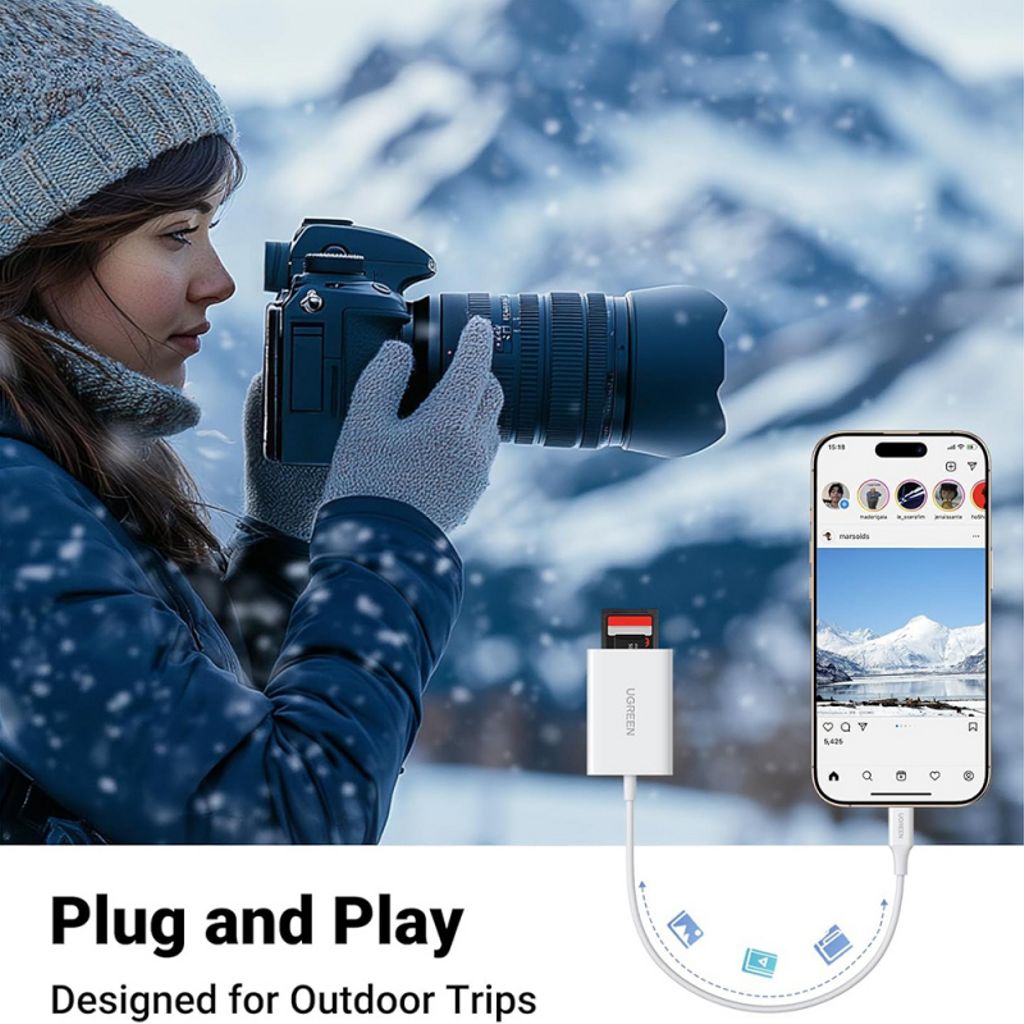 UGREEN USB-C -muistikortinlukija SD / microSD - valkoinen