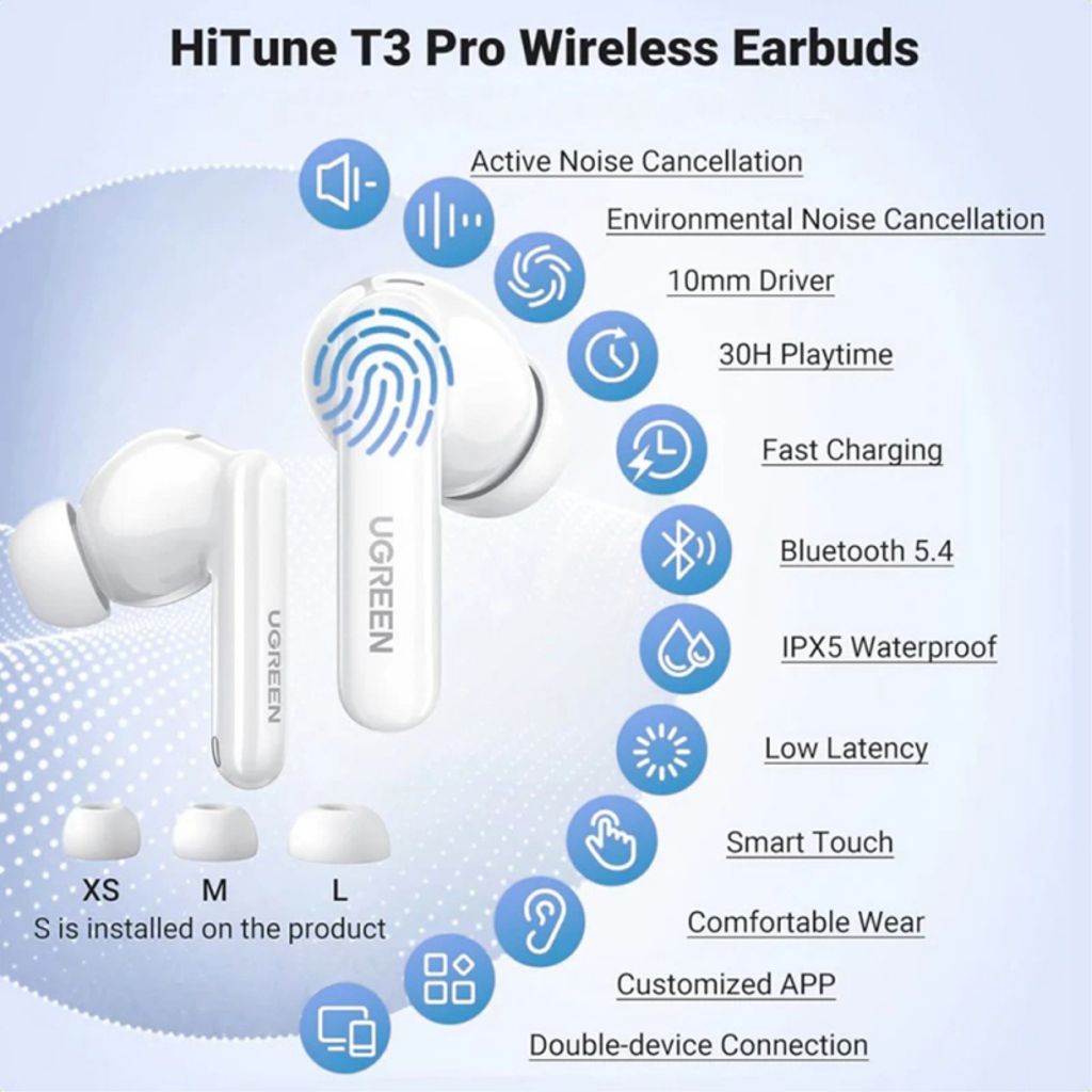 UGREEN HiTune T3 Pro trådløse øretelefoner – hvide