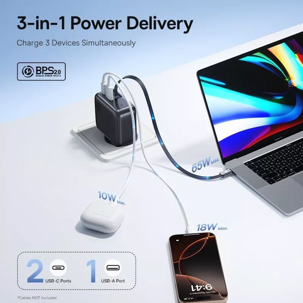 Baseus EnerCore CJ11 -seinälaturi 100 W USB-C-kaapelilla – musta