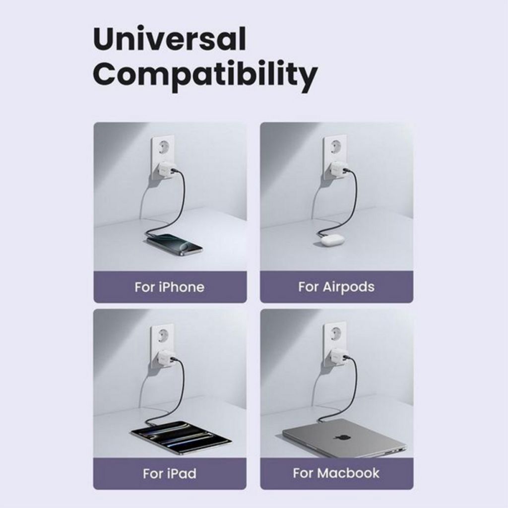 UGREEN Seinälaturi X516 30W, 3A, USB-A/USB-C - Valkoinen