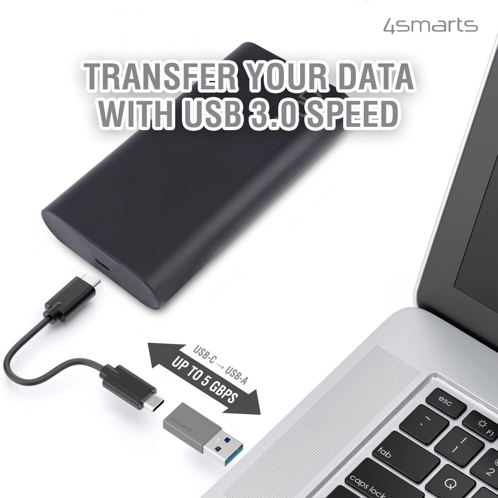 4Smarts passiv USB-A 3.0 til USB-C-adapter, 2-pakning – grå