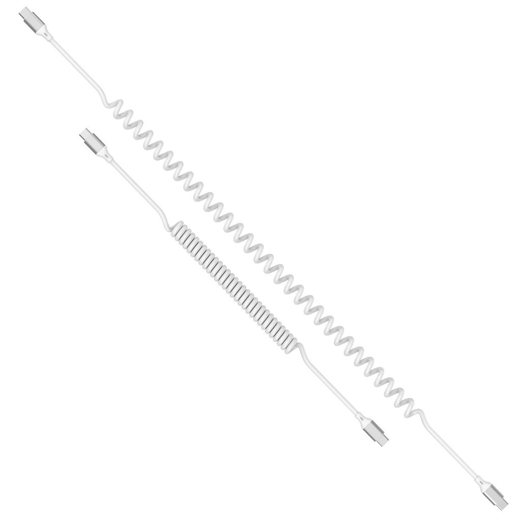 4Smarts USB-C-kabel, uttrekkbar spiralkabel, 100 W, 1,35 m – hvit