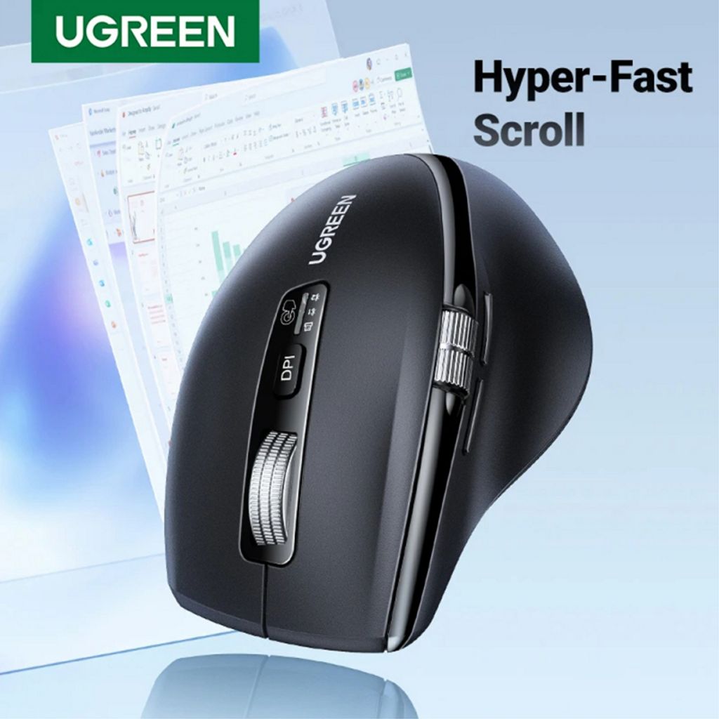 UGREEN M751 Trådløs Mus Bluetooth / Wi-Fi 5000 DPI - Sort