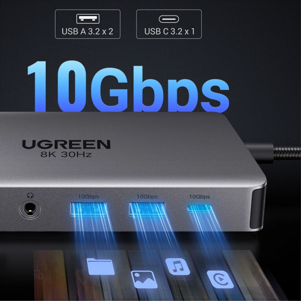 UGREEN Revodok Pro 313 CM681 USB-C-hub USB-A/USB-C/HDMI/3,5 mm/RJ45/SD/microSD