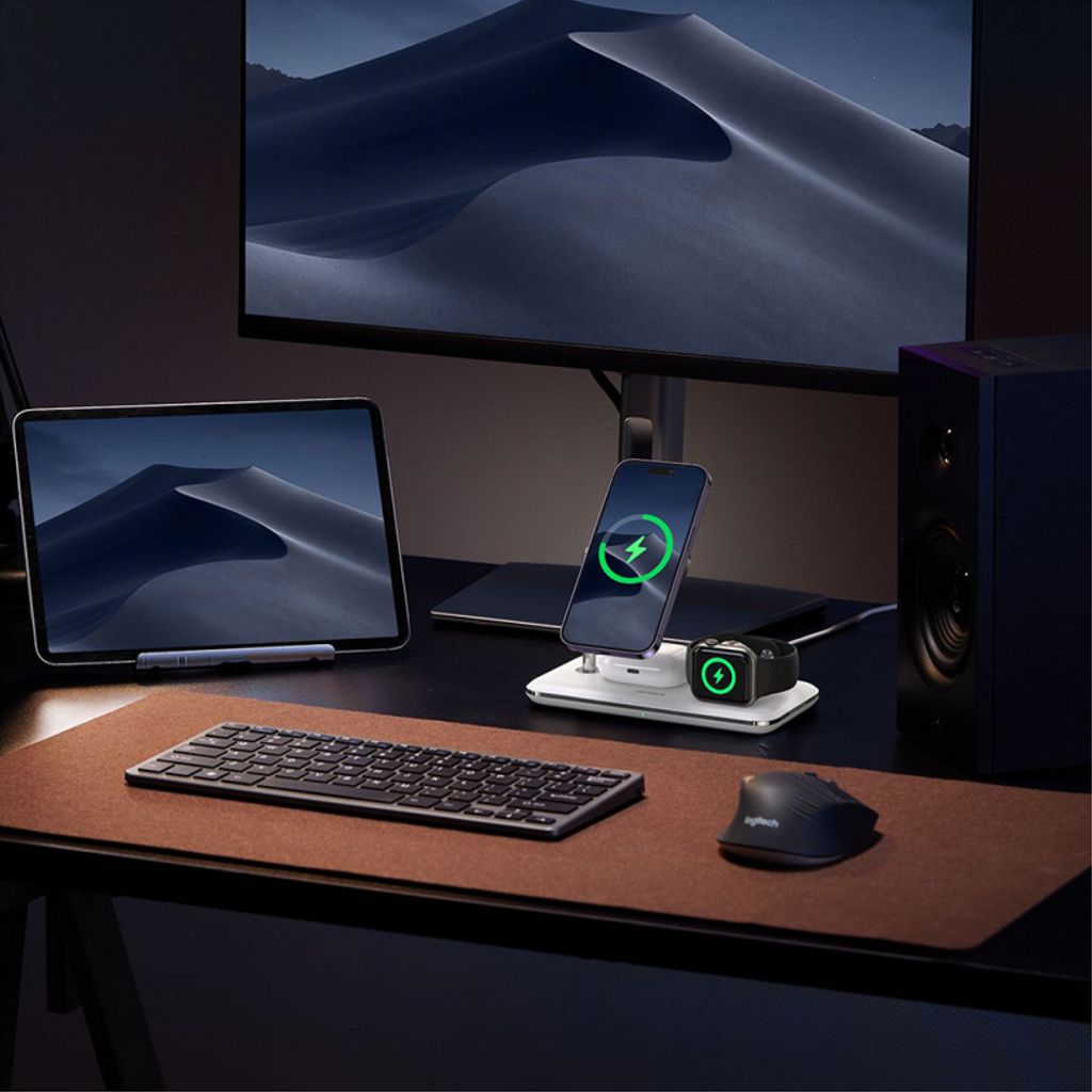 Ugreen CD278 3-i-1 trådløs lader for iPhone/Apple Watch/AirPods - hvit