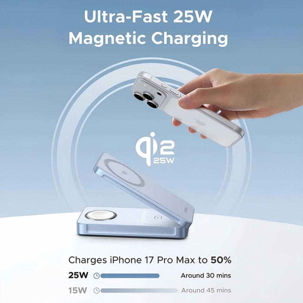 Ugreen W757 draadloze oplader 3-in-1 25W voor iPhone, Apple Watch en Airpods – Blauw