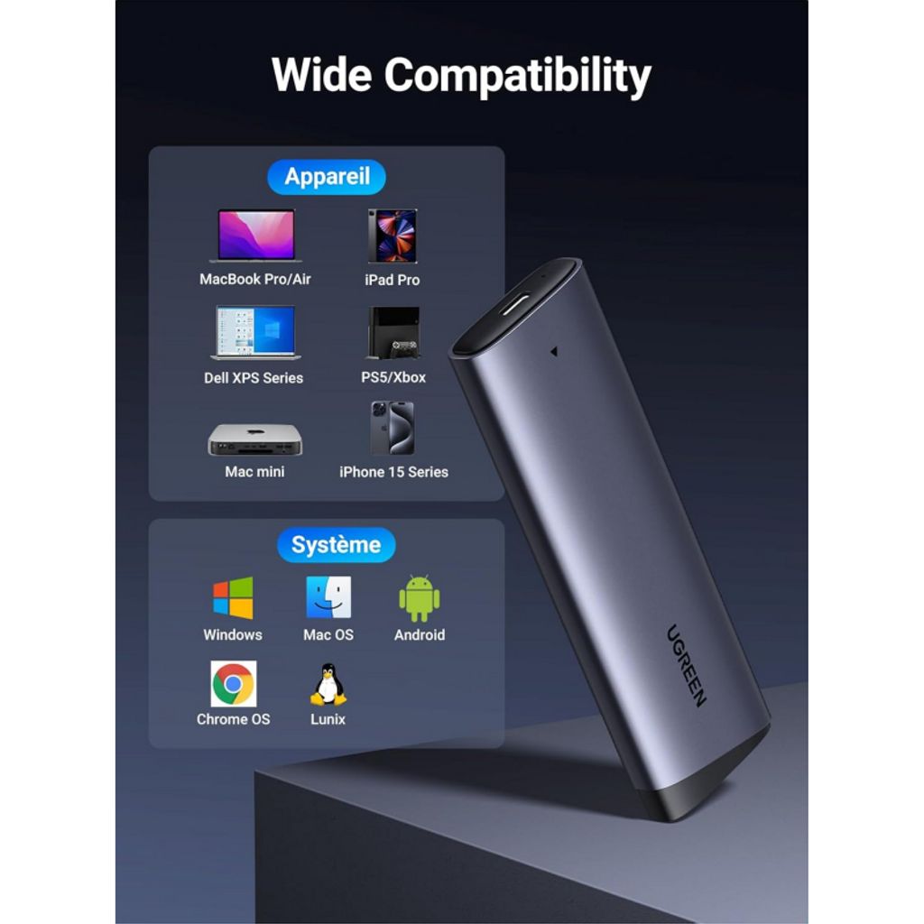 UGREEN CM767 Ekstern SSD-kabinet til M.2 NVMe – Grå