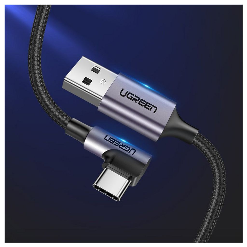 UGREEN US284 USB-A till USB-C kabel vinklad, 18W, 3A, 3m – Grå