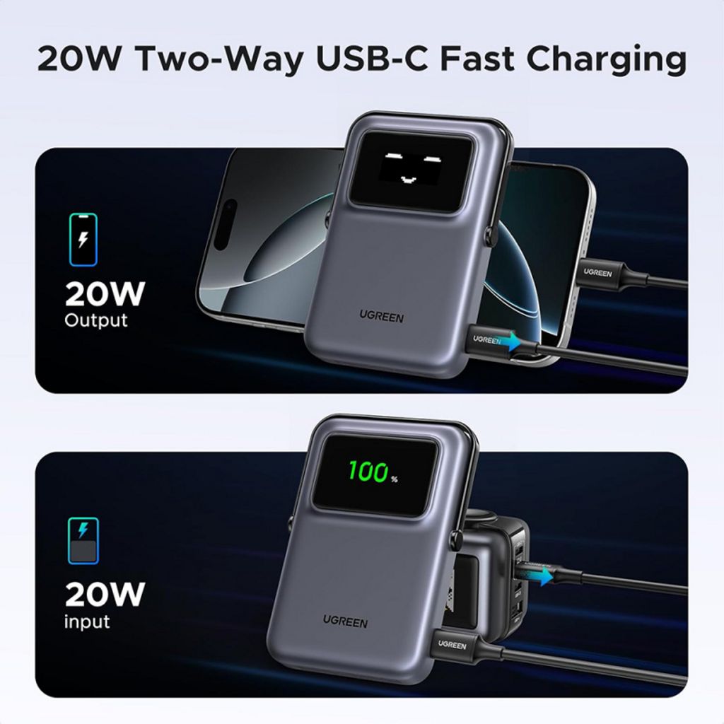 UGREEN Uno PB764 trådlös powerbank 10000mAh, 20W, PD + FQI – grå