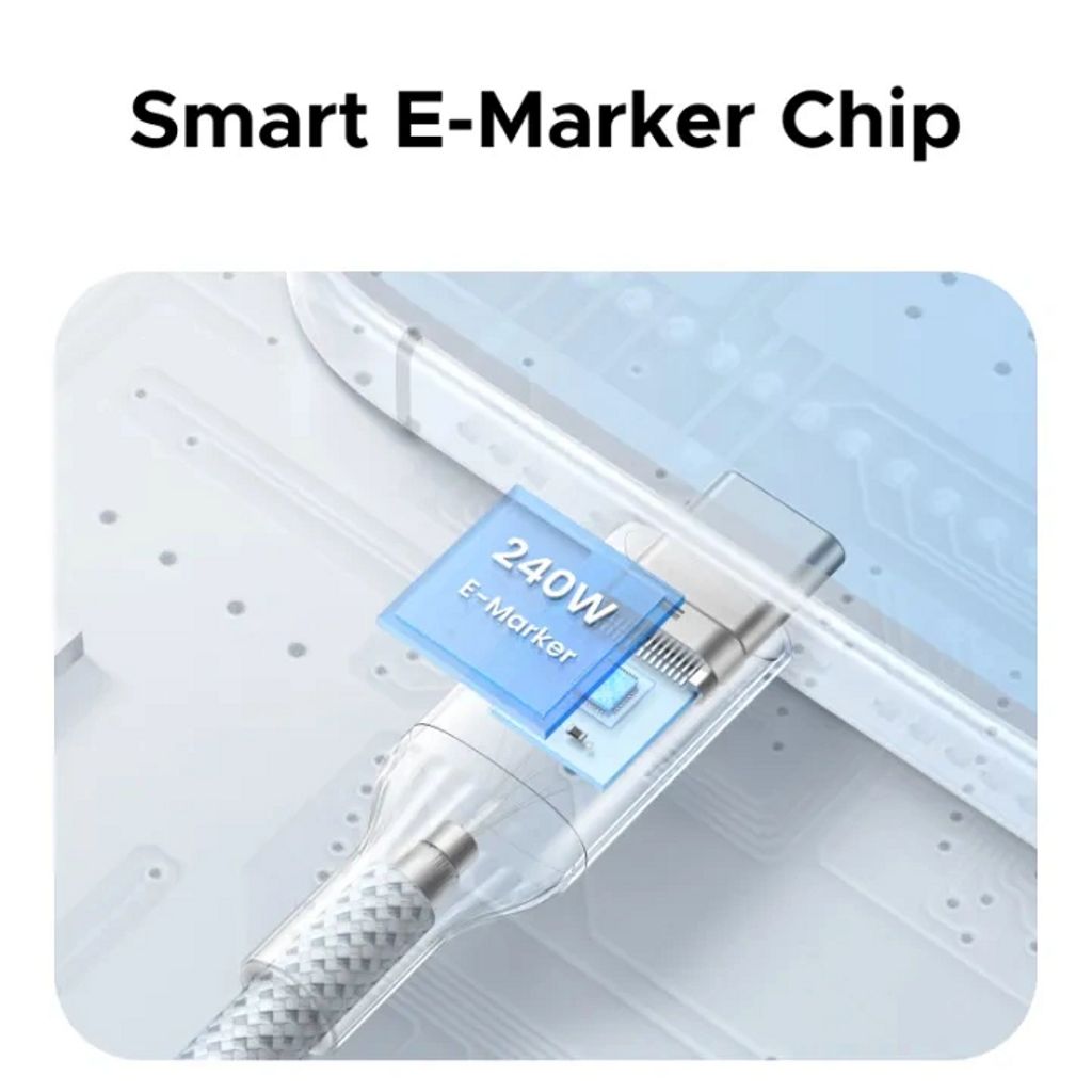 UGREEN USB-C - USB-C PD -pikalatauskaapeli 240W, 1m – Hopea/Valkoinen