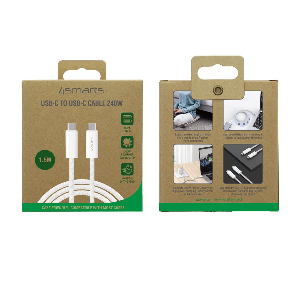 4Smarts PremiumCord USB-C-kabel 240W 1,5m – Vit