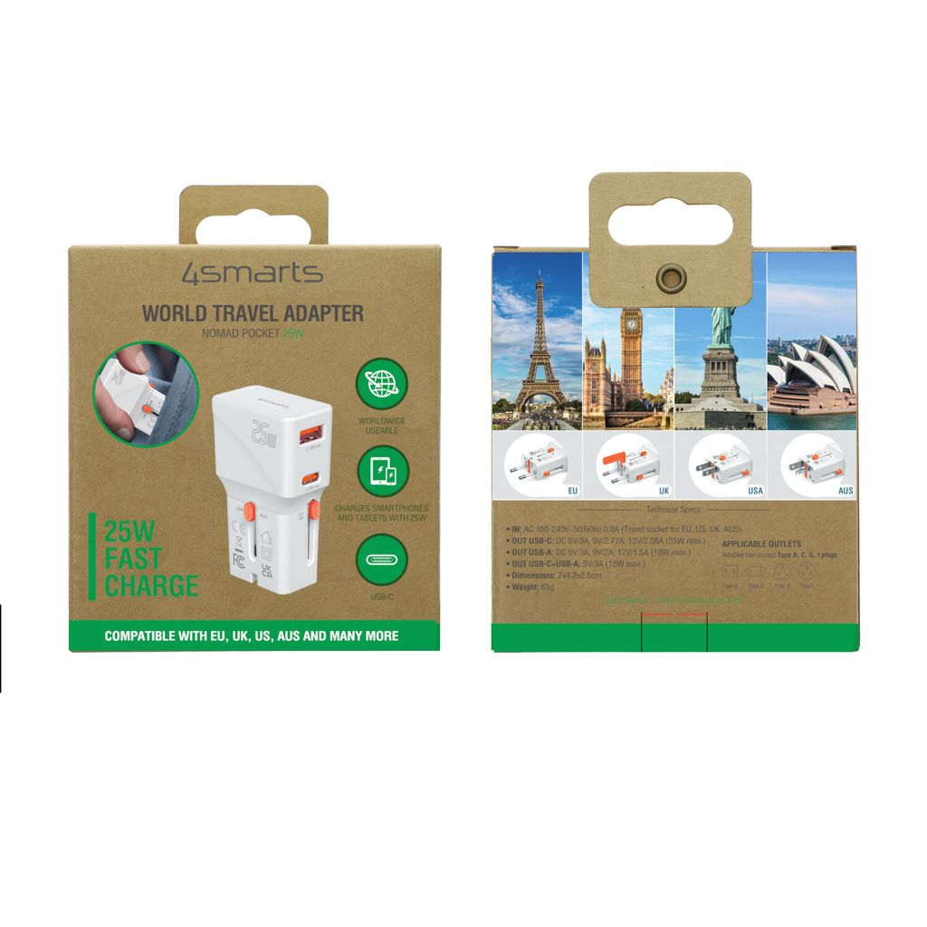 4Smarts Nomad Pocket 25W Universal Rejseadapter - Hvid