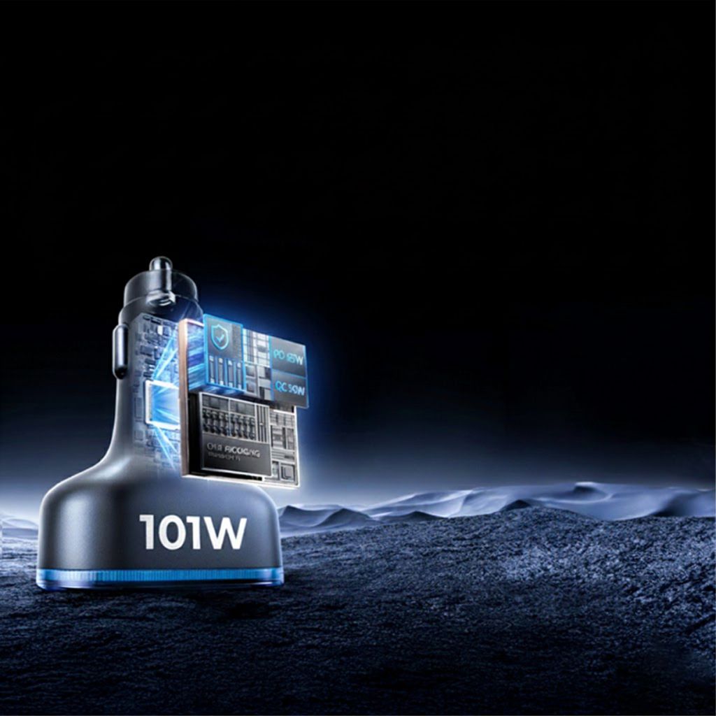 Lisen billaddare 101W, 3.25A, 1x USB-A / 3x USB-A med USB-C kabel – Svart