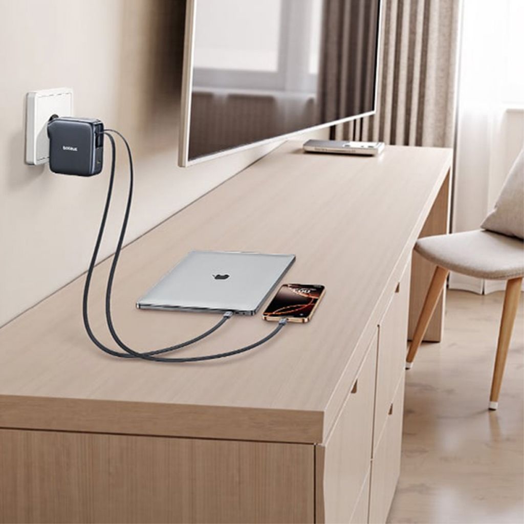 Baseus EnerCore CJ21 Vegglader 67W med Uttrekkbare USB-C-kabler - Svart