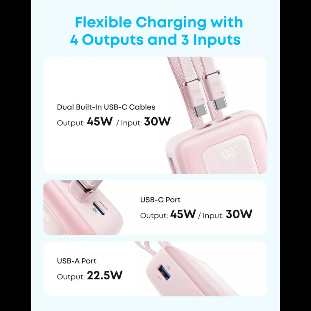 Anker Zolo powerbank 20000mAh med USB-C kablar – svart