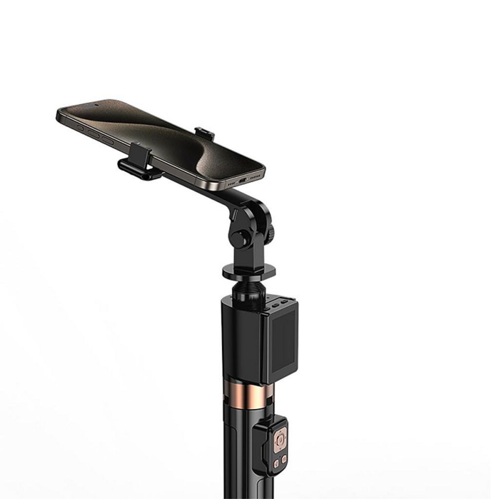 XO DESIGN SS23 Selfiestang med doble lys og Bluetooth, 1,7 m – svart