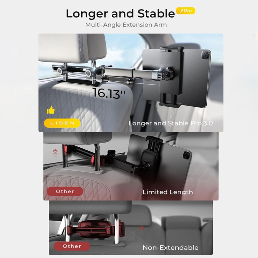 Lisen Bilholder til Tablet op til 12,9" - Sort