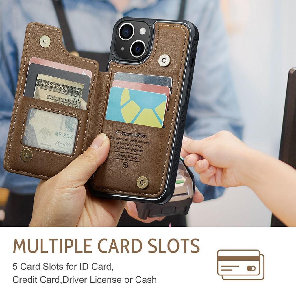 CASEME iPhone 14 Plus C22 RFID-estävä Lompakkokuori - Ruskea