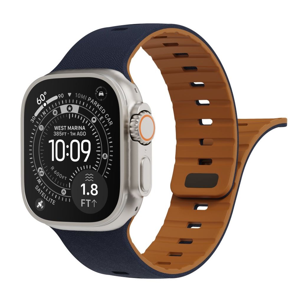 Apple Watch 49/46/44/42mm Klockarmband i texturerat silikon - Blå/Brun