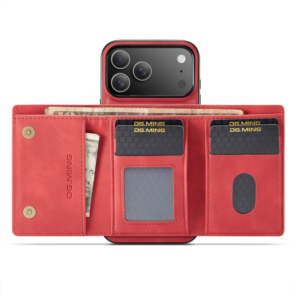 DG.MING M1 iPhone 18 Pro/17 Pro Deksel med Stativ & Avtakbar Lommebok - Rød
