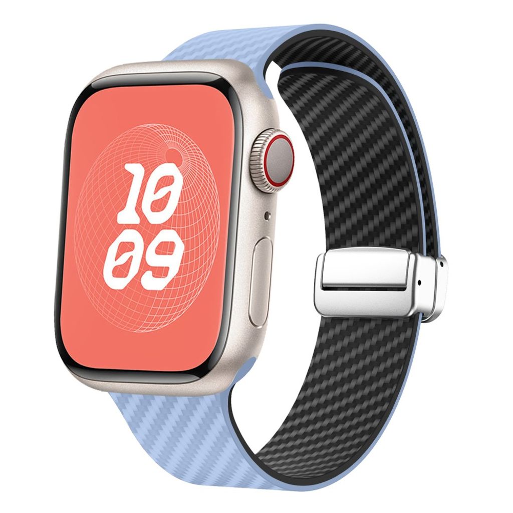 Apple Watch 42 / 41/ 40 / 38mm Klockarmband kolfibertextur - Ljusblå/Svart