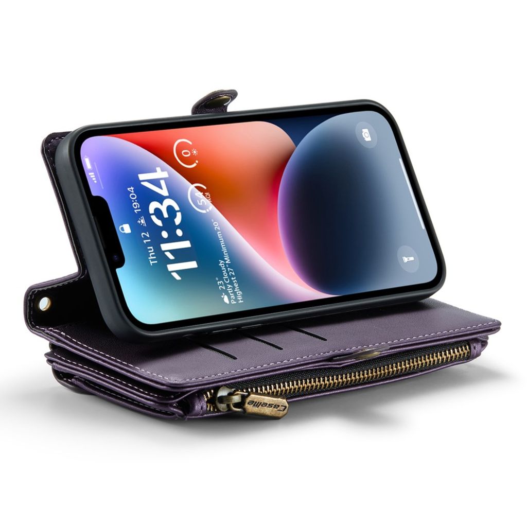 CASEME iPhone 14 Plus Plånboksfodral RFID-blockerande Kortfack Stativ – Lila