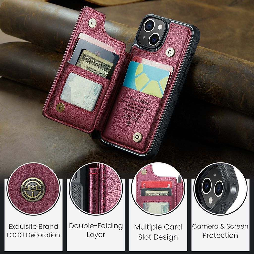 CASEME iPhone 15 Wallet Case RFID Blocking – Red