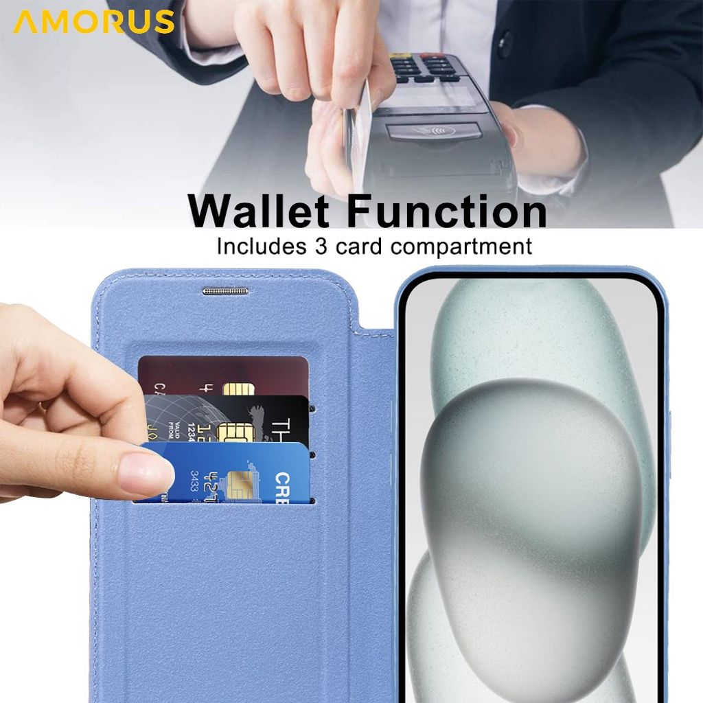 AMORUS iPhone 14 MagSafe RFID Pungetui – Blå
