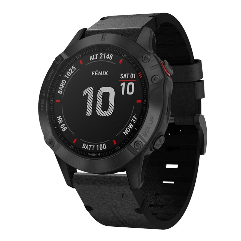 Garmin Fenix 6/5/5 Plus/Forerunner935 osv. Klokkereim i ekte skinn – svart