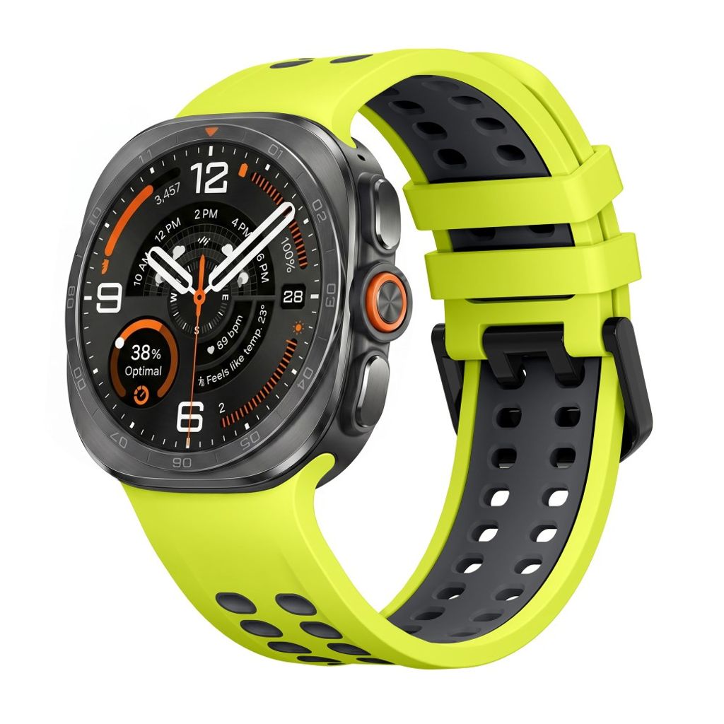 Samsung Galaxy Watch Ultra/Ultra2 Tofarget silikon klokkerem med dobbel spenne - Lime/Grå