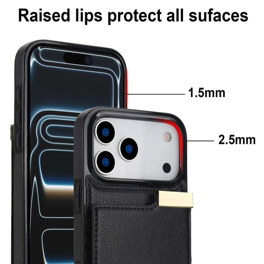 iPhone 18 Pro Max/17 Pro Max Cover TPU og PU læder Kortholder - Sort