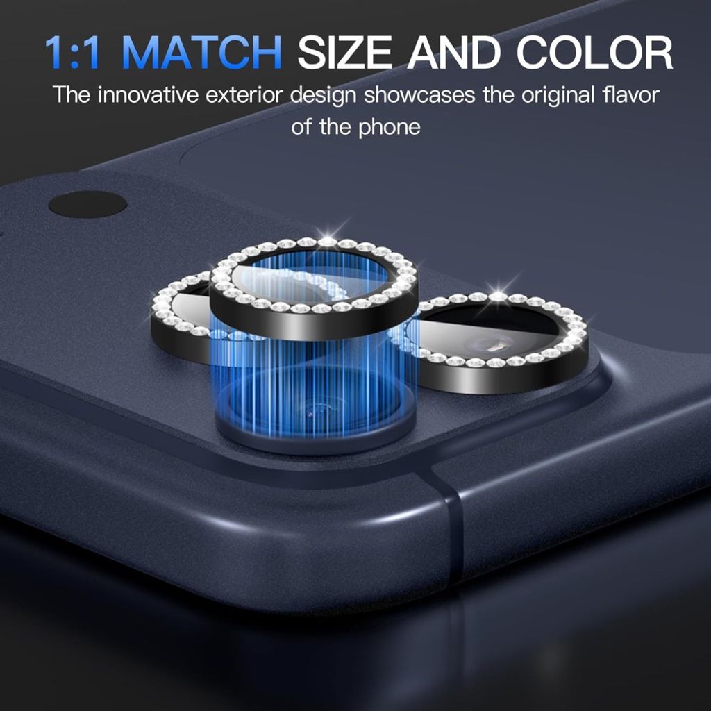 iPhone 18 Pro Kameralinsskydd Härdat Glas/Metallring strass - Svart
