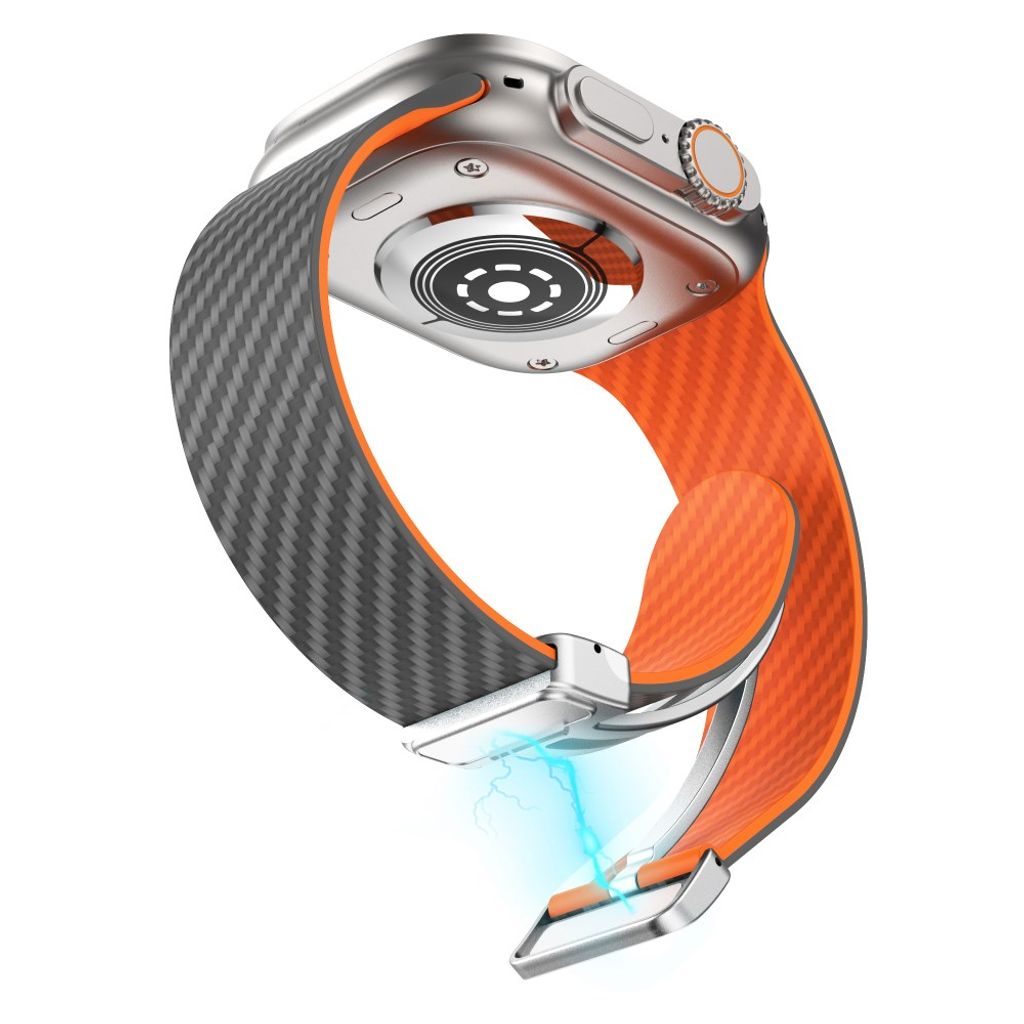Apple Watch 49 / 46 / 44 / 42mm Klockarmband kolfibertextur - Grå/Orange