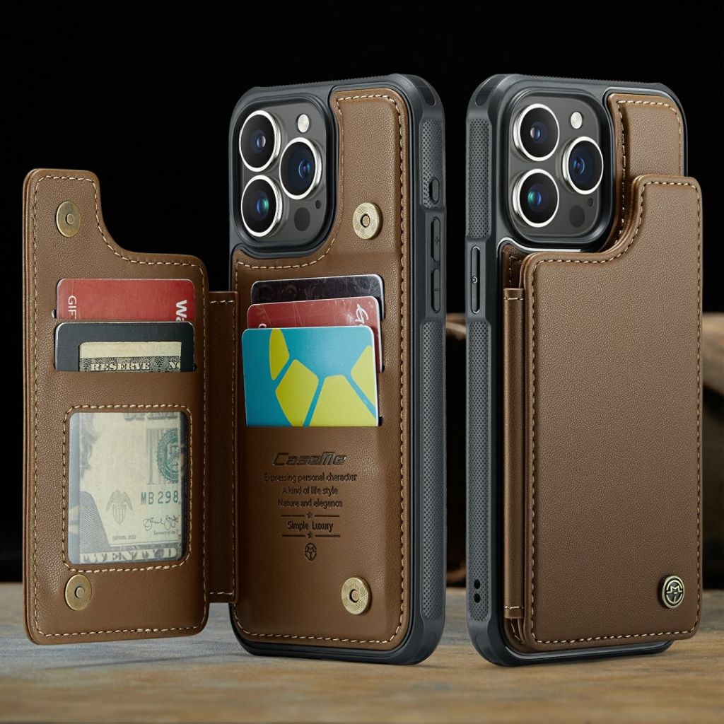 CASEME C22 Plånboksskal RFID-blockerande för iPhone 16 Pro Max – Brun
